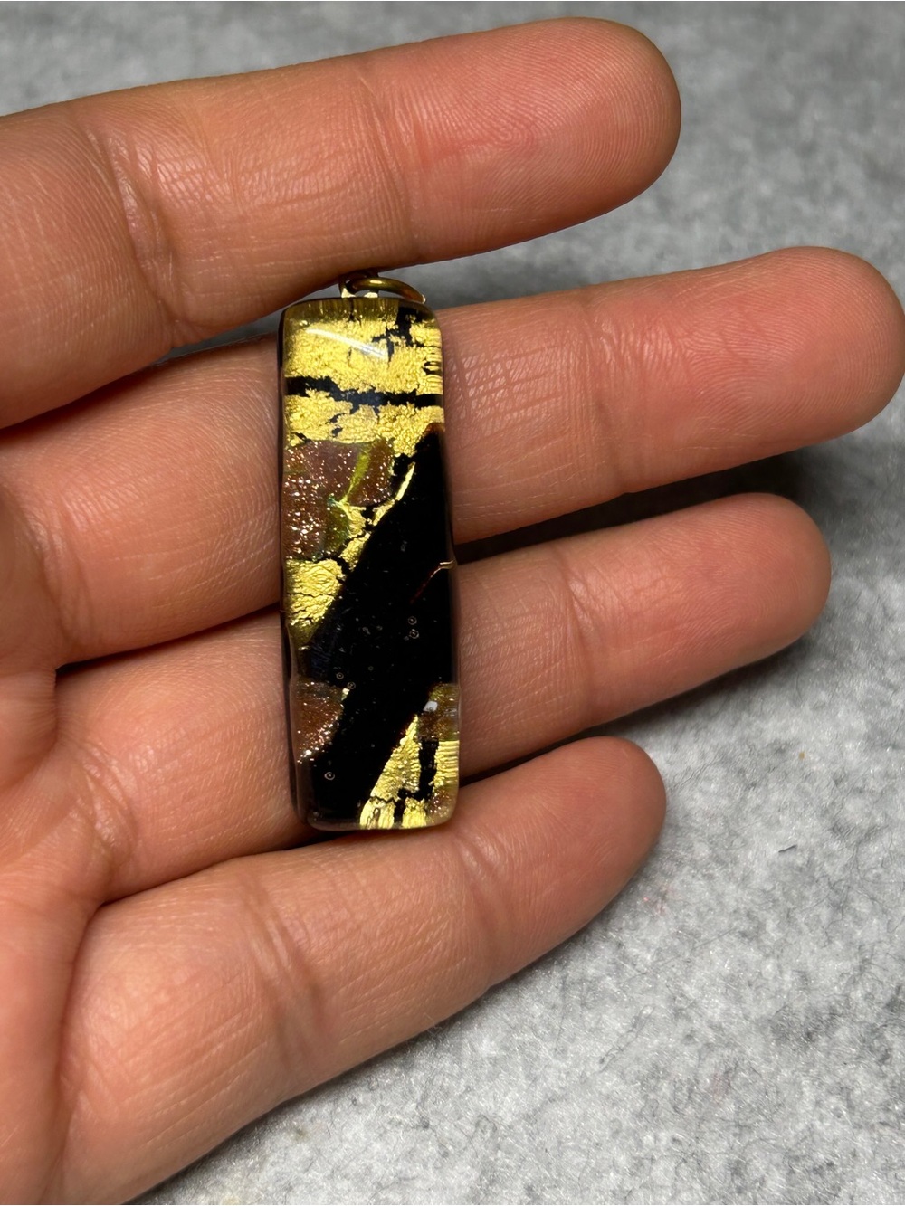 Murano Black and Gold Rectangular Glass Pendant Necklace